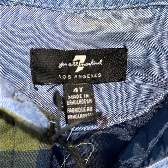 7 FOR ALL MANKIND Olive Green and Navy Buffalo Check Flannel Overshirt- 4T NWT! - Picture 8 of 11